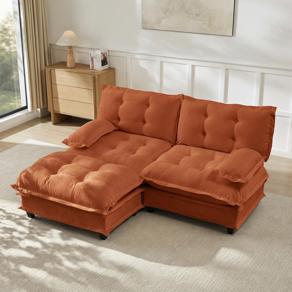 U Shaped Modular Sectional Sofa - 108" Chenille Cloud Deep Seat Couch with Ottoman, 5-Seat Comfy Lattice Decored Seat Cushion for Living Room, Apartment,Light Coffee