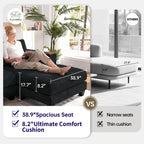 114" Cloud Sectional Couch with L-Shape Reversible Chaise, Modern Corduroy L Shaped Couch with 2 Pillows & Storage Armrests, 4 Seater Sectional Couches for Living Room, Plush Corduroy, Black