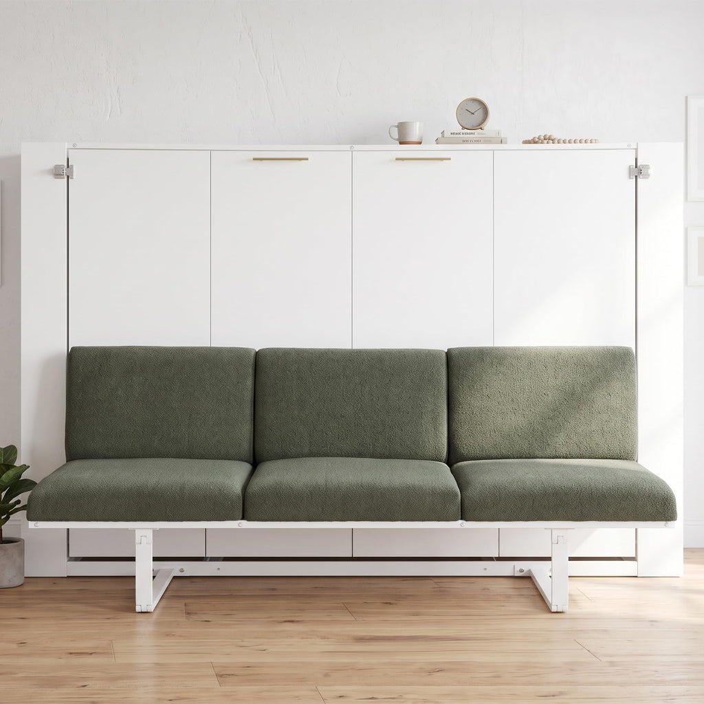 Wood Murphy Bed with Sofa, 4 Storage Shelves and USB Charging Station