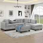 Velvet Sectional Sofa with Storage Ottoman Reversible Chaise L Shape Couch Modern Upholstered Sofa with Rivet Trim Pocket Spring Cushions Living Room Furniture 105.1" D 75.2" W, Gray