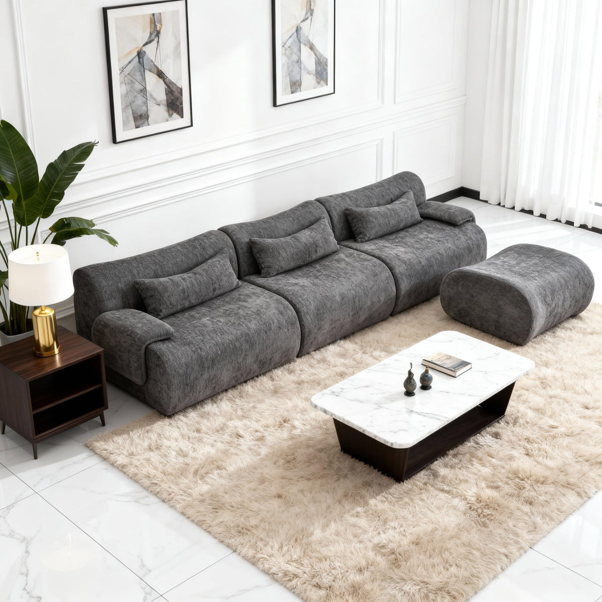 118” Oversized Cloud Sectional Couch with L-Shape Chaise,Velvet Curved Modern Modular Sofa with Deep Seat, Boneless Upholstered Couches for Living Room Bedroom,No Assembly Required,Beige