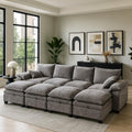 130" Modular Sectional Sofa with Storage, Premium Chenille Cloud Couch with Movable Ottomans, 1200lbs Heavy Duty Deep Seat Sectional, High-Density Foam (Light Gray, 4 Seater & 4 Ottoman)