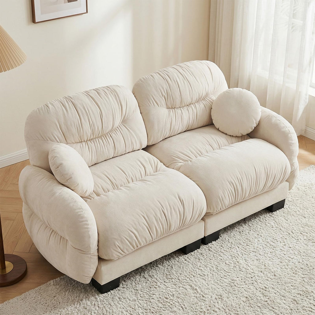 116" U Sectional Couches for Living Room, 3 Seater Modular Couch with 2 Ottoman, Cloud Sofa with Soft Chenille Fabric, High-Density Foam Cushion, Living Room Furniture, Beige