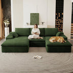 107" Cloud Couch Modular Sectional Couchs with Chaise Lounge, U-Shape Boneless Couches with Ottoman for Living Room, Corduroy Sofa with Deep Seat, No Assembly Required (Green, Left Facing Chaise)