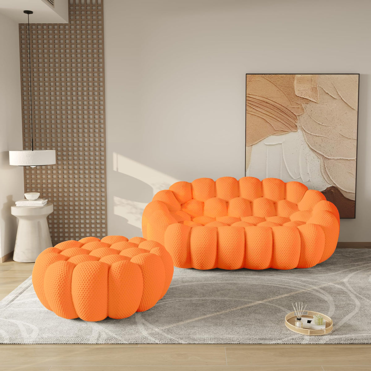 WJShome Modern Bubble Sofa Couch, 79.53" Curved Sofas for Living Room, Boneless Large Bean Bag Chair,Deep Seat Floor Sofas Chair Lounge 3 Seater for Home,Orange