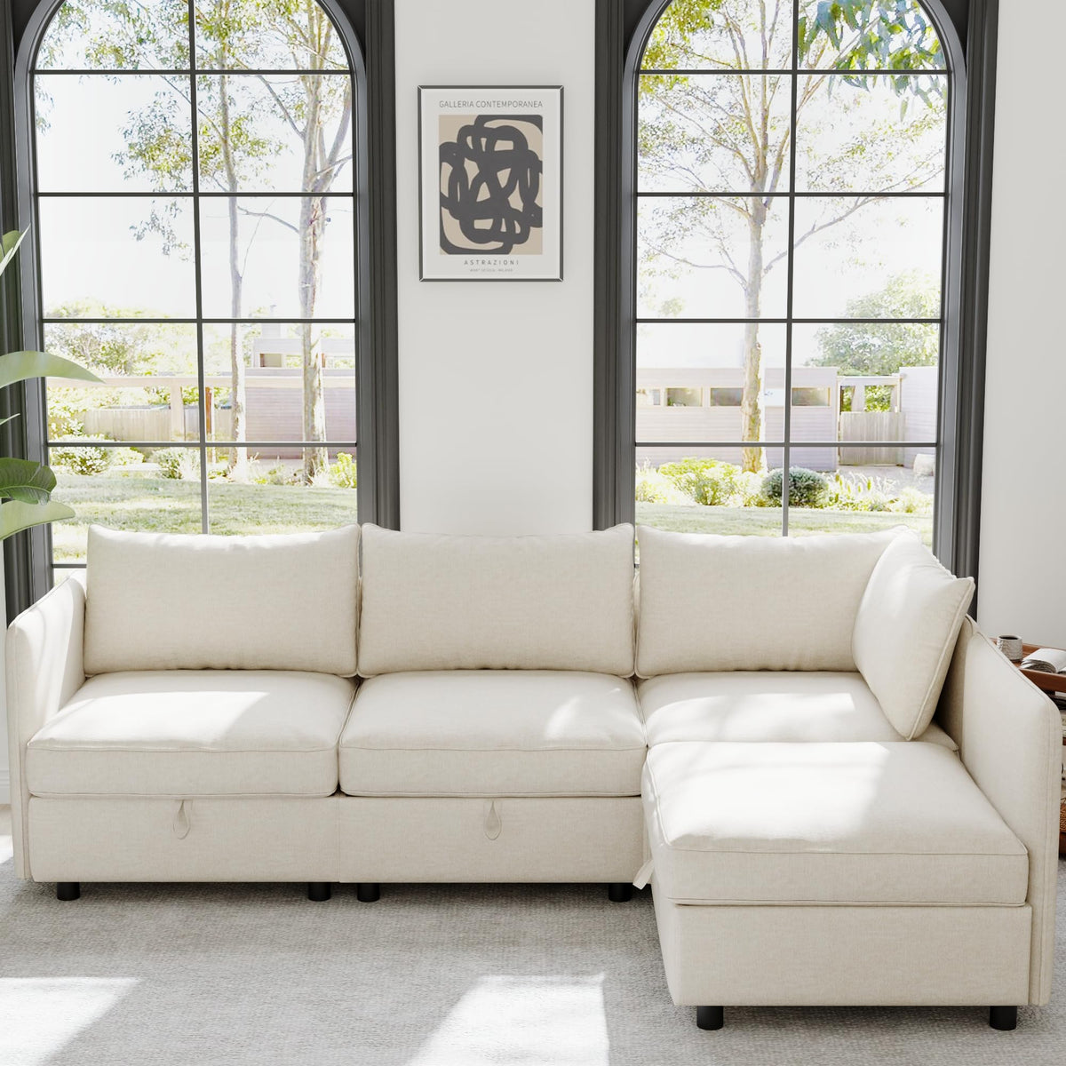 129” Modular Sectional Sofa, Convertible 6 Person U Shaped Couch with Storage, 2 Removable Ottomans & Deep Seats, Memory Foam, Comfy Modular Couch for Living Room (Antique Blue, 6 Seat)