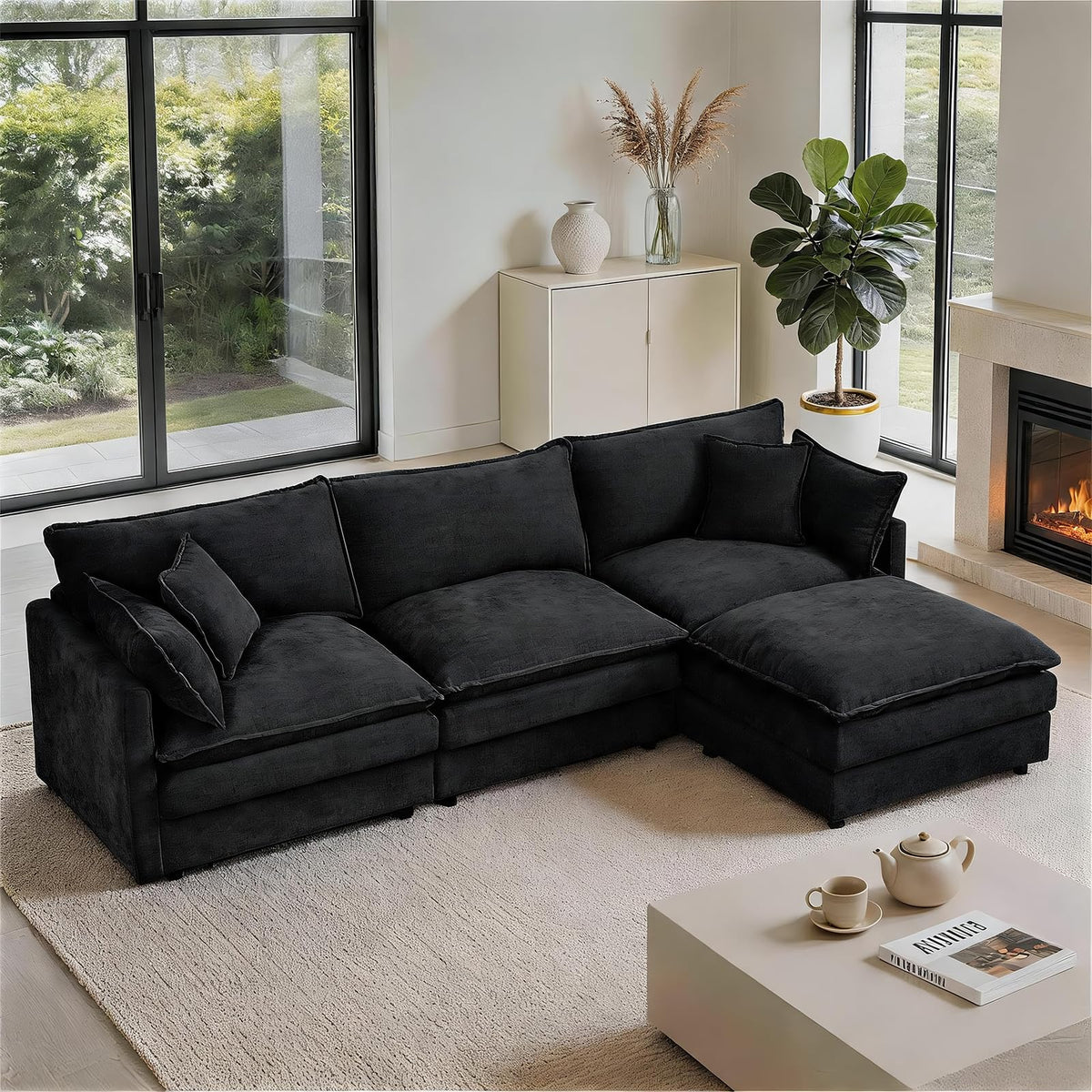 102" Modular Sectional Sofa, Chenille Couch with Ottoman,Beige (1, Camel, 110)
