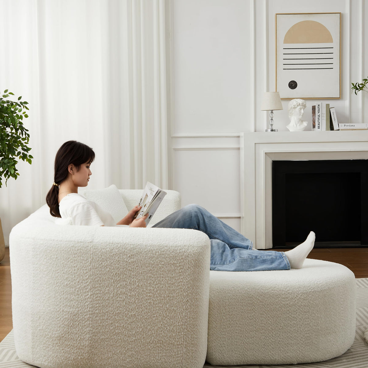 WILLIAMSPACE 109.4" Cloud Sectional Sofa Couch with Curved Chaise & Back, Modern Comfortable Foam Floor L-Shape Sofa 4 Seater Couch for Living Room Apartment, No Assembly (Left-Facing Chaise, Beige)