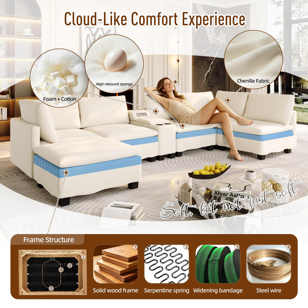 121.2" U Shaped Modular Sectional Sofa Couch for Living Room, Beige