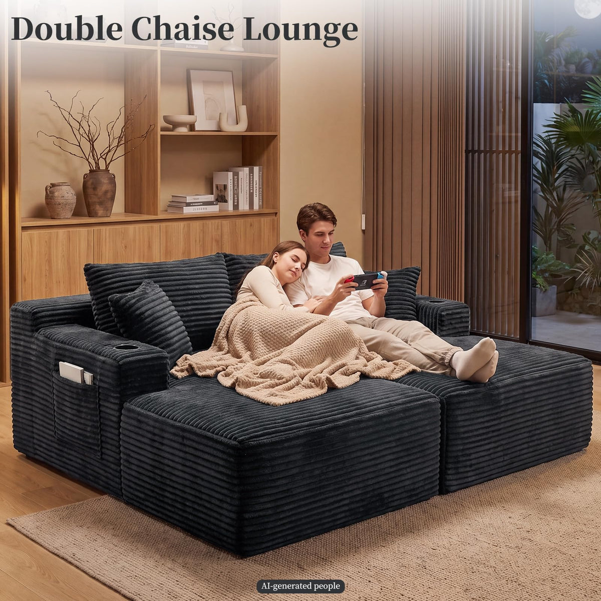 133.5" U Shaped Boneless Couch with Cupholders & Side Pockets, Grey