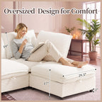 125" Modular Sectional Sofa with Under-Seat Storage, 6-Seater, White