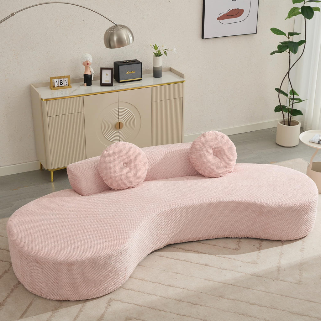 105.5''Curved Sofa, Sofa, Cloud Couch Sofa 3 4 Seater Couch with 2 Pillows,Bedroom, No Assembly Required, Point Shaped Corduroy,(Anti Wrinkle),Pink TJ275