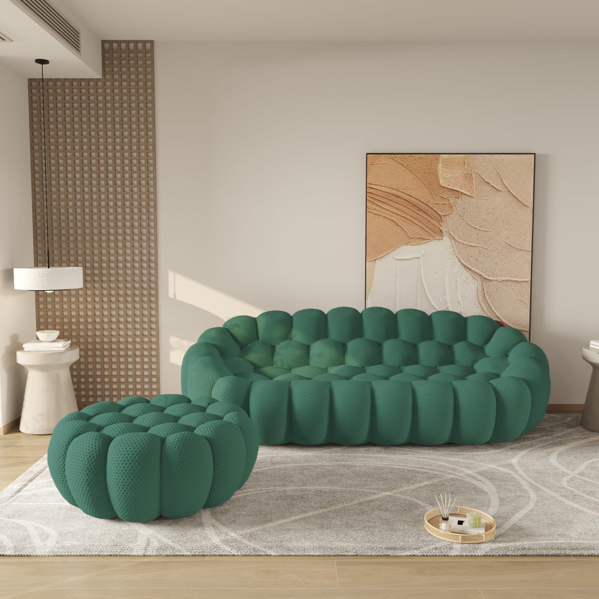 WJShome Modern Bubble Sofa Couch, 79.53" Curved Sofas for Living Room, Boneless Large Bean Bag Chair,Deep Seat Floor Sofas Chair Lounge 3 Seater for Home,Orange
