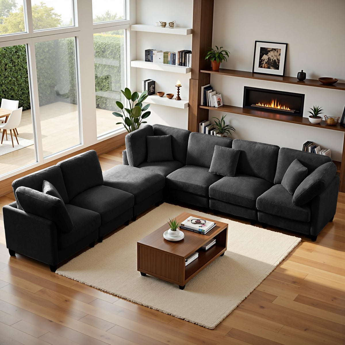 121'' 7-Seater Modular Sectional Upholstered Couches, Chenille Cloud Couch with Movable Ottoman,L/U-Shape Modern Sofa for Living Room,Beige