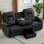 URRED Power Loveseat Recliner Sofa with Console, Wall Hugger Reclining Loveseat RV Couch with LED Light, 150° Zero Gravity Recliners Modular Couches for Living Room (Black, 77.3'' - 3 Seats)