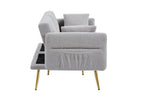 Upholstered Accent Loveseat Sofa with Side Pocket,Folding Sleeper Sofa Bed with Foldable Armrest, Adjustable Backrest and Golden Metal Legs for Living Room,Grey