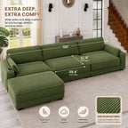 Vipbear 120" Modular Sectional L Shaped Sofa Couches for Living Room,3 Seat with 1 Movable Ottoman,Comfy Corduroy Sofa with USB Port,Side Pocket,Pillow,Green