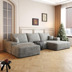 107" Plush‑Fabric Multi‑Functional Sectional Sofa, Upholstered Sleeper with Deep Seat, Free Combination Couch with Movable Ottoman for Living Space, Grey