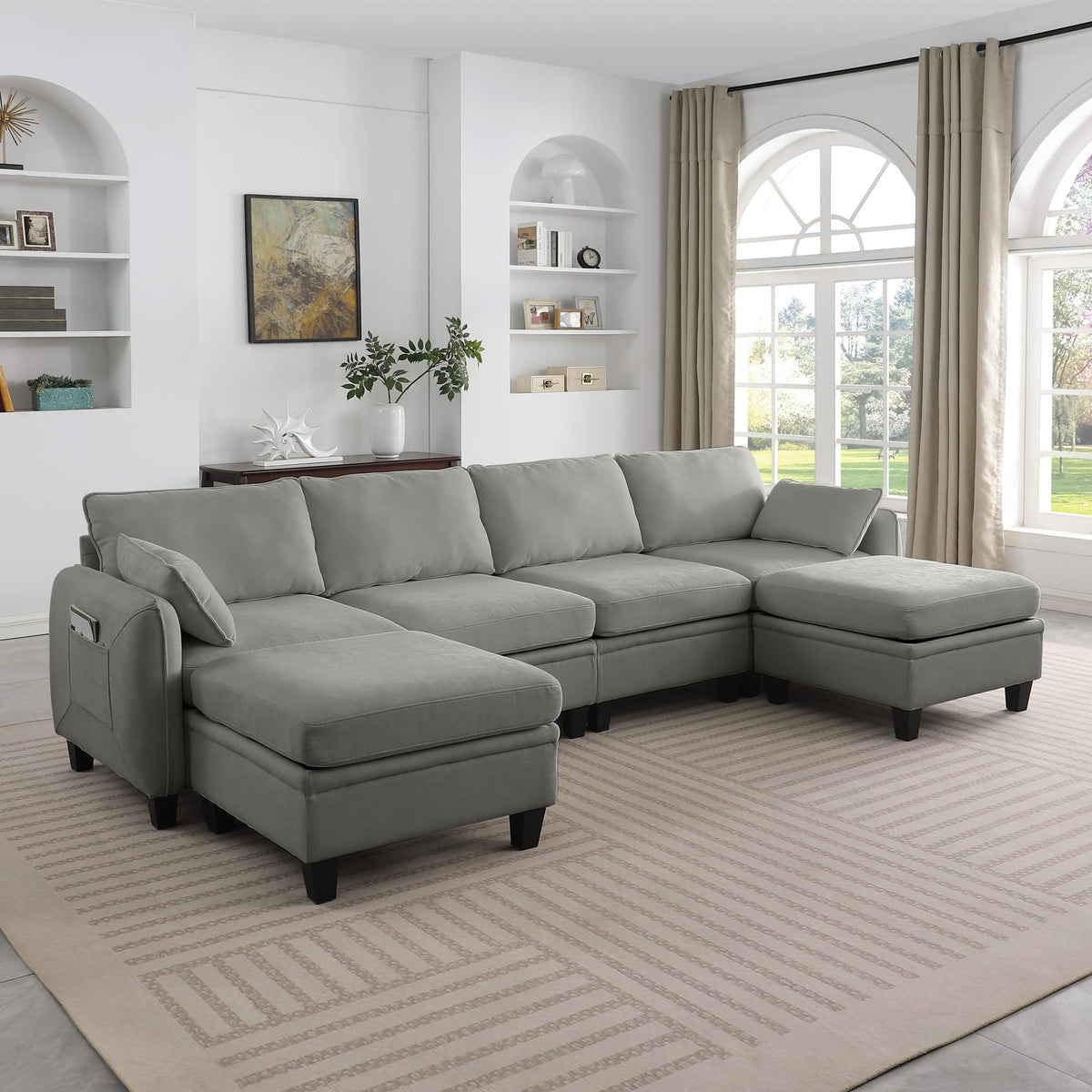 109'' Chenille Modular U Shaped Sectional Sofa DIY Combination 6 Seater Couch with Removable Seat Cushion and Storage Ottomans for Living Room/Apartment