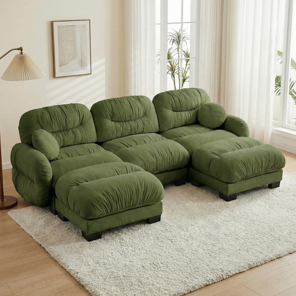 116" U Sectional Couches for Living Room, 3 Seater Modular Couch with 2 Ottoman, Cloud Sofa with Soft Chenille Fabric, High-Density Foam Cushion, Living Room Furniture, Beige