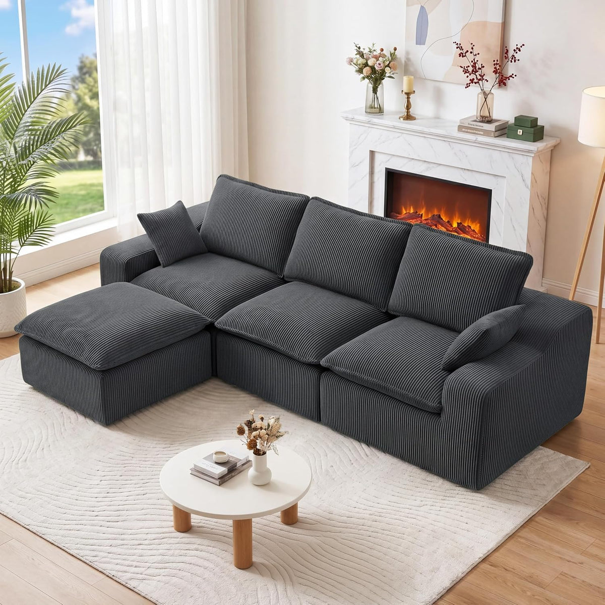 Vipbear 107" Modular Sectional Sofa with Ottoman, Free Assemble