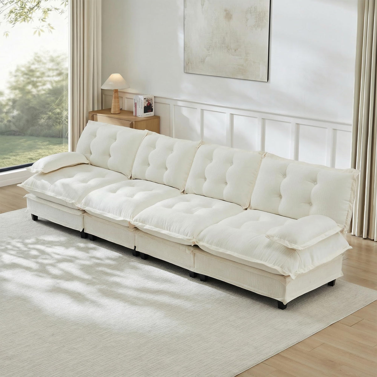 U Shaped Modular Sectional Sofa - 108" Chenille Cloud Deep Seat Couch with Ottoman, 5-Seat Comfy Lattice Decored Seat Cushion for Living Room, Apartment,Light Coffee