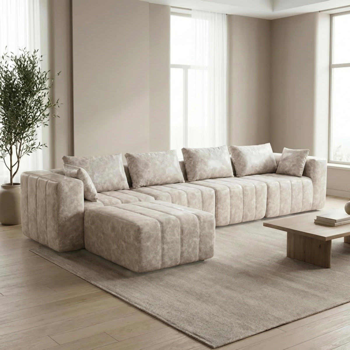 · REDEARTH · Boneless L Shaped Sectional Sofa in a Box, 5 Seater - Oyster