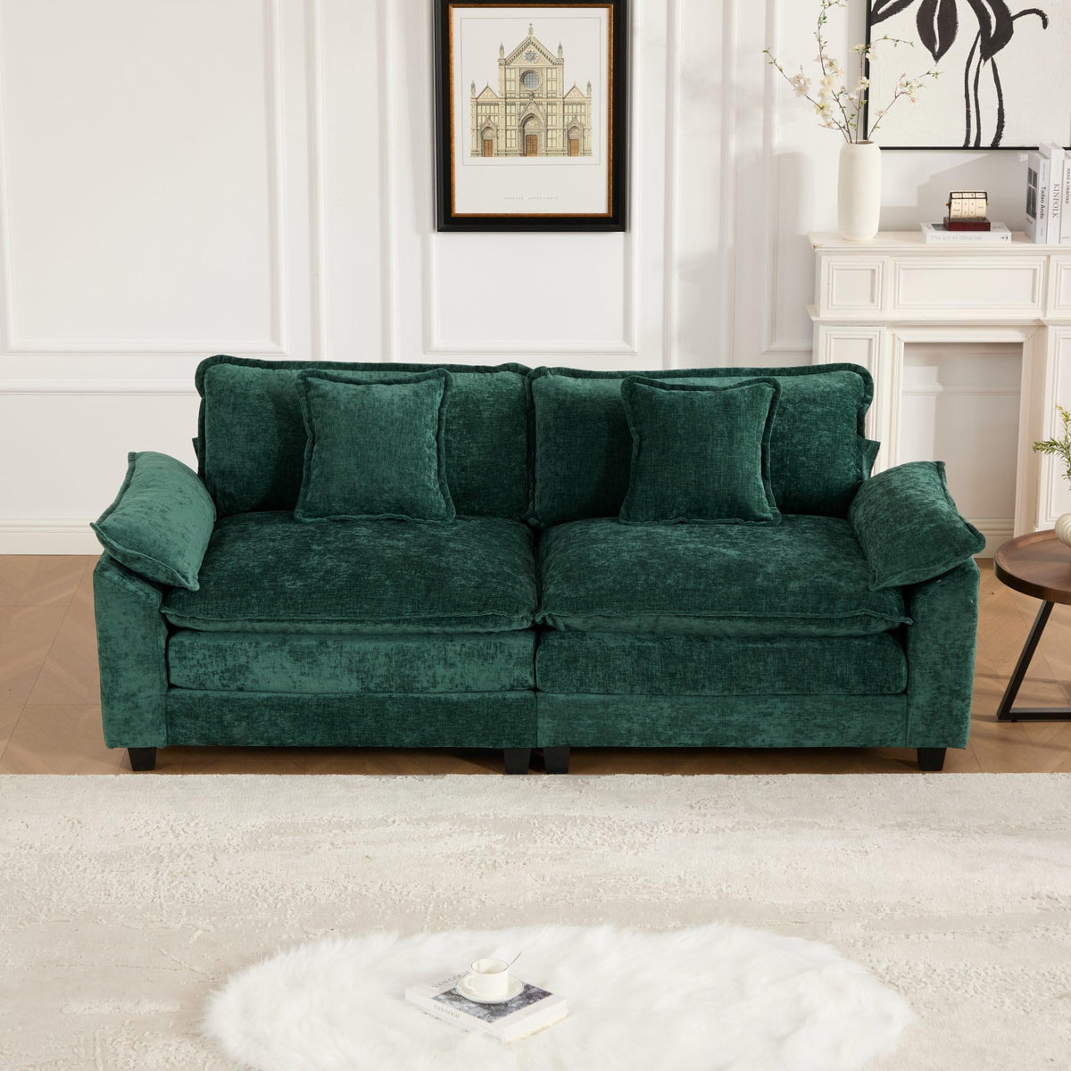 Wider Armrest LoveSeat (Ottoman is not Included), Sectional Couch, for Living Room Bedroom and Apartment, Comfy Double Layer Upholstered Seat Cushion, Breathable Chenille Fabric, Green BF383