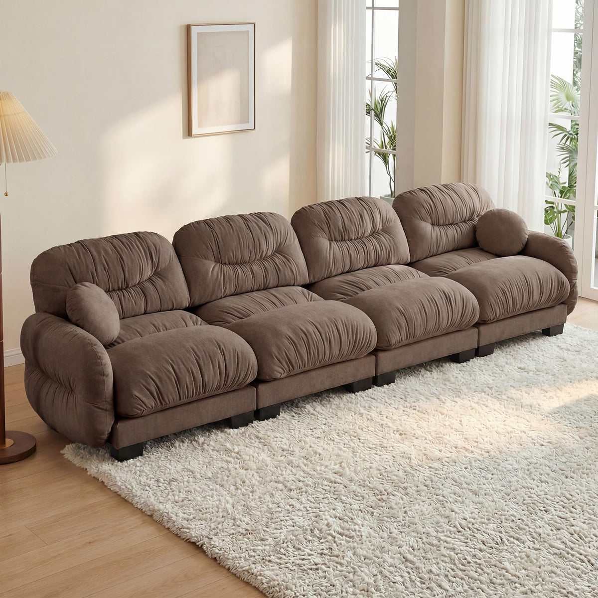 116" U Sectional Couches for Living Room, 3 Seater Modular Couch with 2 Ottoman, Cloud Sofa with Soft Chenille Fabric, High-Density Foam Cushion, Living Room Furniture, Beige