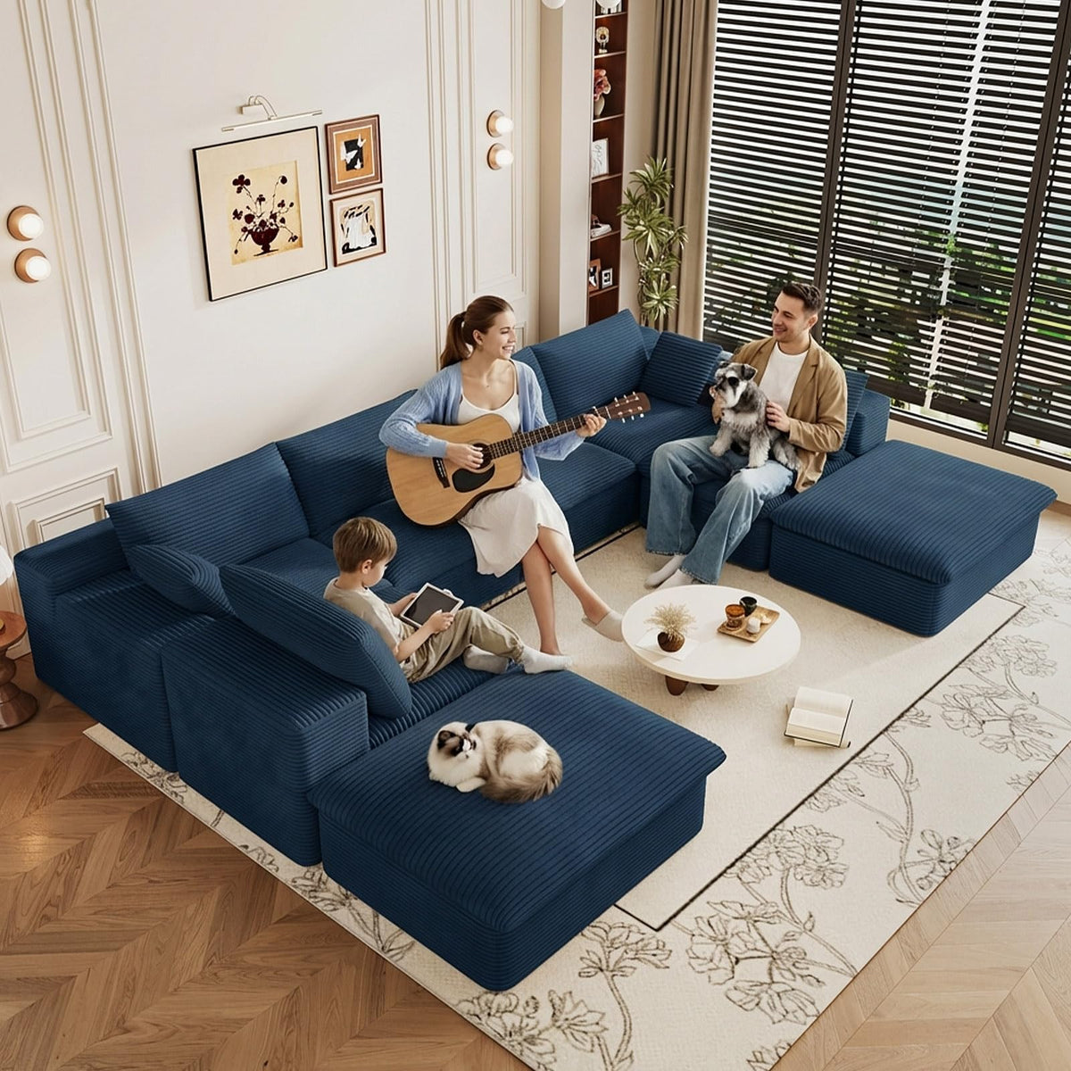 107" Cloud Couch Modular Sectional Couchs with Chaise Lounge, U-Shape Boneless Couches with Ottoman for Living Room, Corduroy Sofa with Deep Seat, No Assembly Required (Green, Left Facing Chaise)