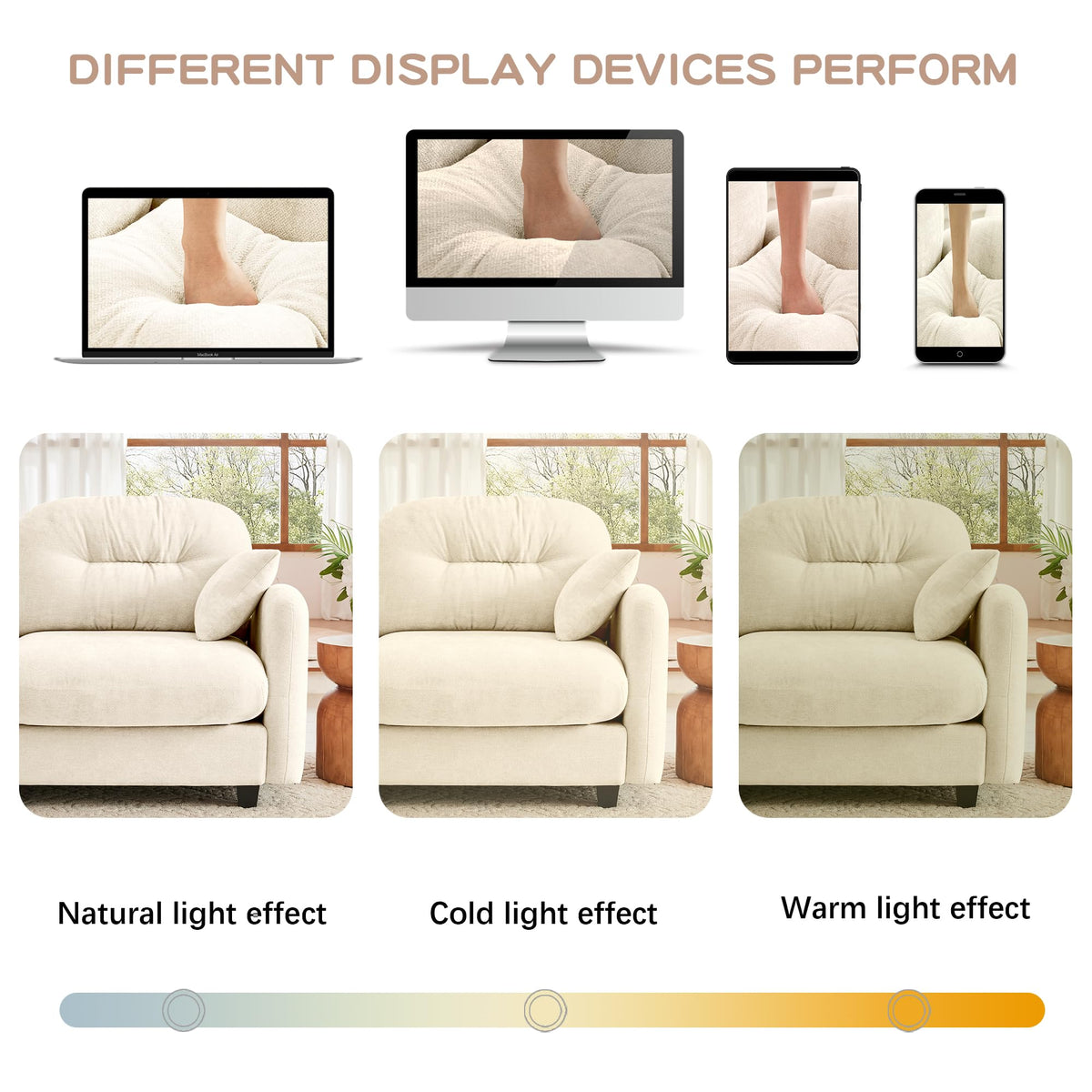 Tidyard Cloud Sectional L-Shaped Couch with Ottoman, Soft Chenille Fabric, Tufted Backrest, High-Density Foam, for Living Room Bedroom Reading Nook, Beige