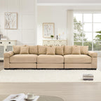 130" Oversized Modular 3-Seater Sectional Sofa, Cloud Corduroy Fabric with Extra-Thick Armrests, Ergonomic Deep Seat Couch for Living Room, Easy Assembly Sofas for Living Room(Cream)