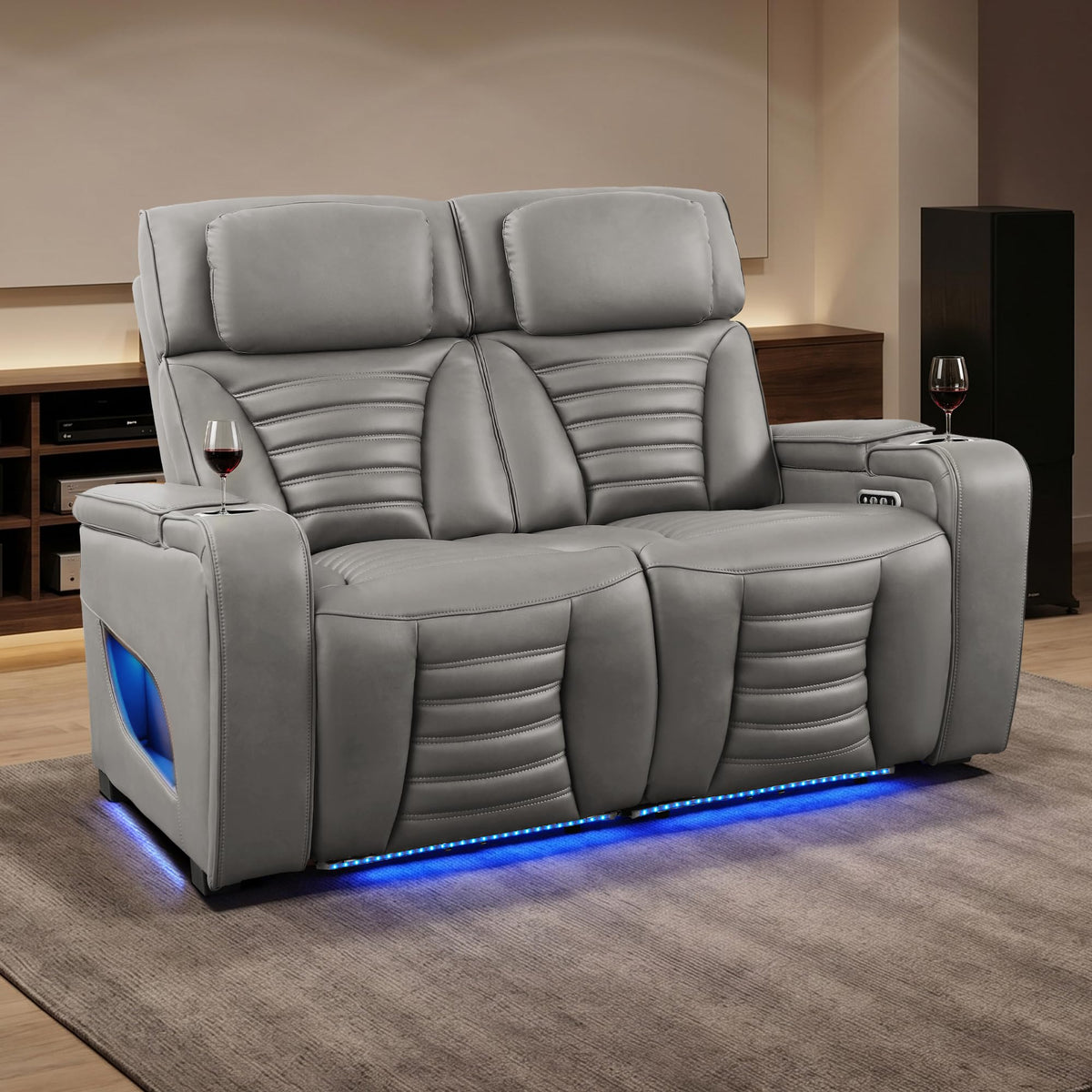 Zero Gravity Power Reclining Sofa Adjustable Headrest & 7 Colors LED Lighting, Power Recliner Sofa with Reading Lighting, Armrest Storage for Home Theater, RV