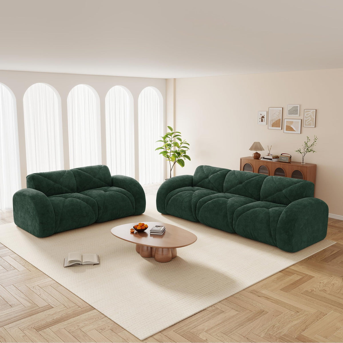 U-Shaped Boneless Sofa, Tufted 32d High Density Sponge Bottom, Anti-Slip Design, No Assembly Required, Free Combination, Movable Ottomans for Living Rooms, Home Theater, Blue