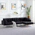 107in Sectional Sleeper Sofa with Split Back, Velvet, Golden Metal Legs, 5 Adjustable Positions, 2 Toss Pillows