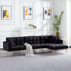 107in Sectional Sleeper Sofa with Split Back, Velvet, Golden Metal Legs, 5 Adjustable Positions, 2 Toss Pillows