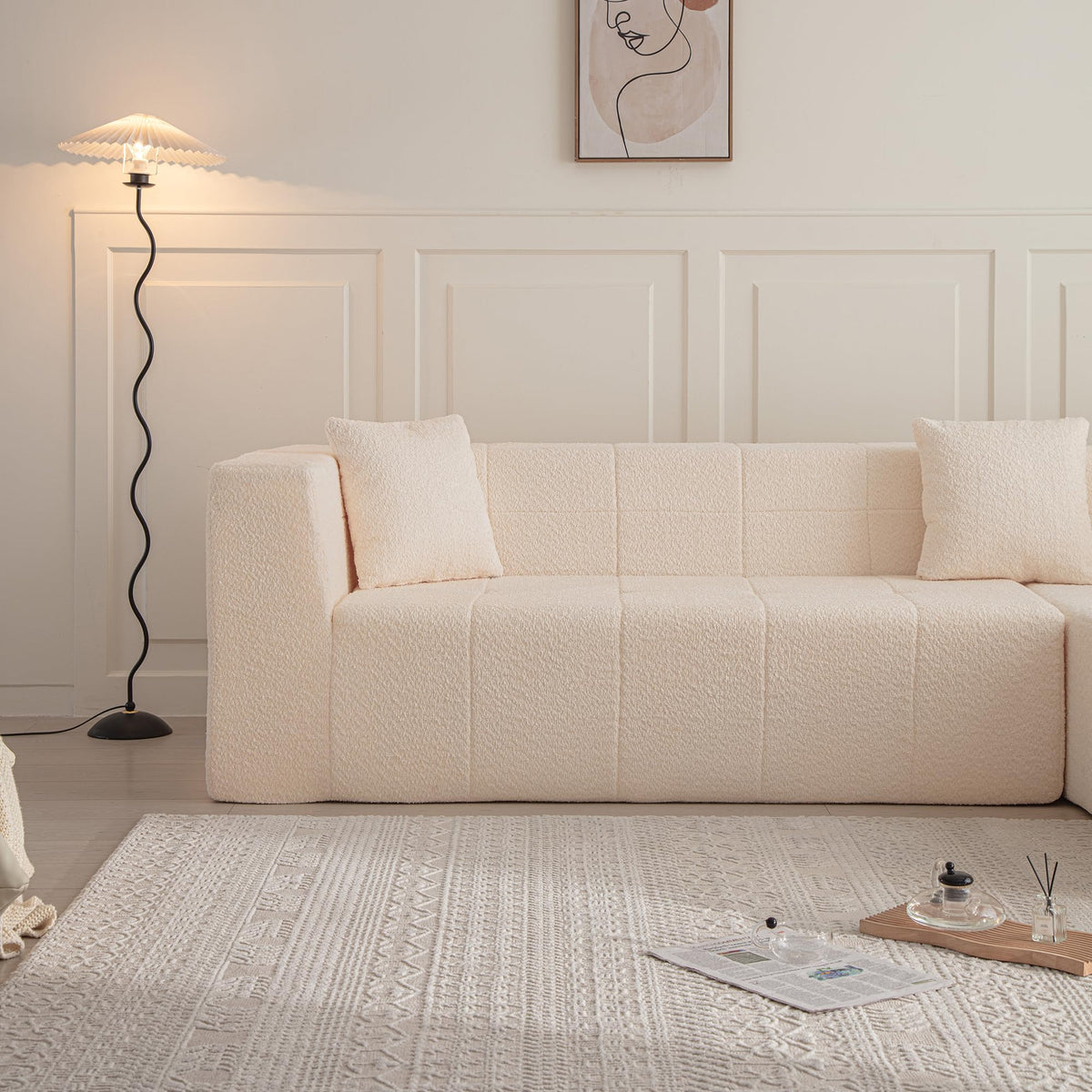 105.5" Modular L Shaped Sectional Floor Couch, Deep Seat Tufted Comfy Sofa Set with Chaise for Living Room