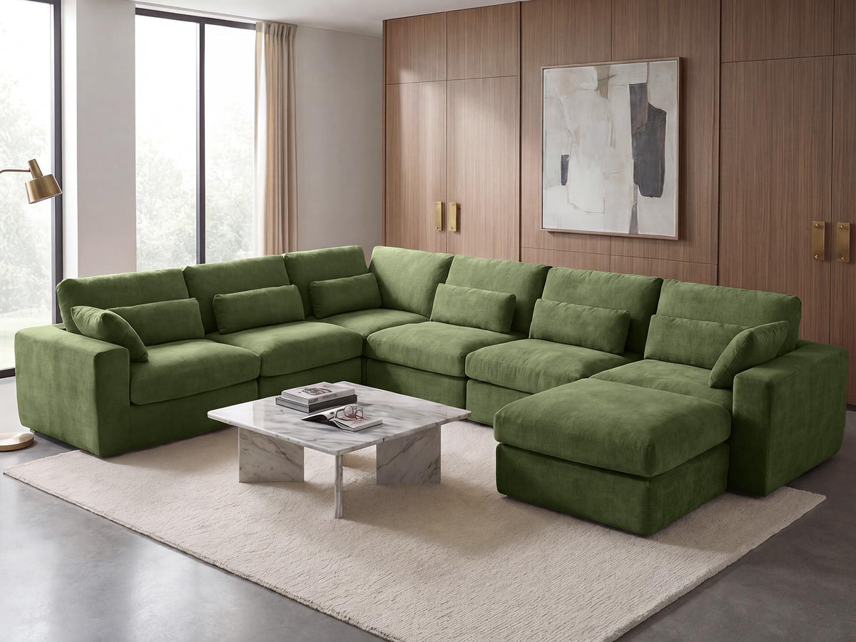 WEUP 160" Oversized Modular Sectional Sofa, Boneless Couch for Living Room, Modern Comfy U Shaped Cloud Couch Sectional with Movable Ottoman, Lumbar Pillows, 26.8" Extra Deep Seat, Terracotta Orange