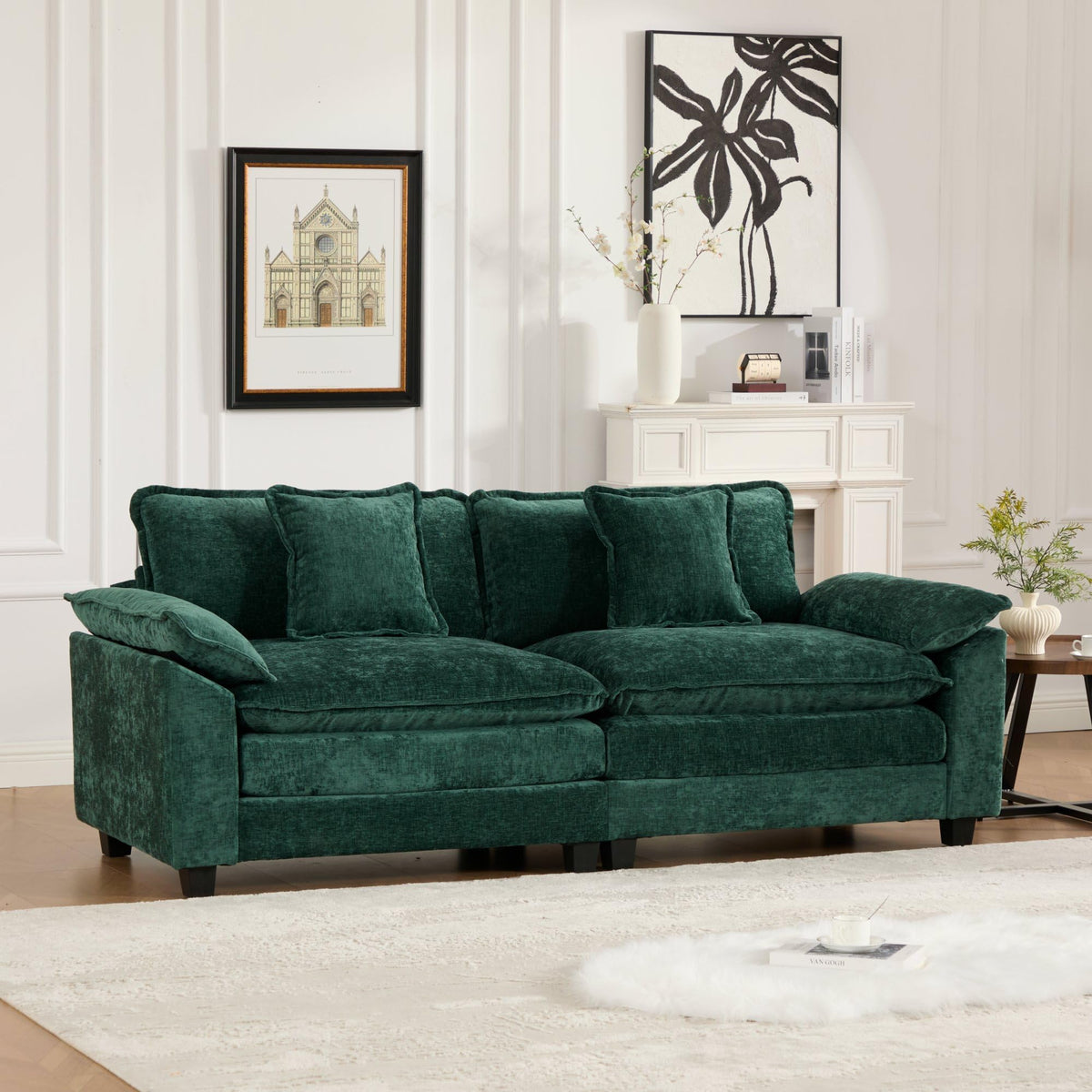 Wider Armrest LoveSeat (Ottoman is not Included), Sectional Couch, for Living Room Bedroom and Apartment, Comfy Double Layer Upholstered Seat Cushion, Breathable Chenille Fabric, Green BF383