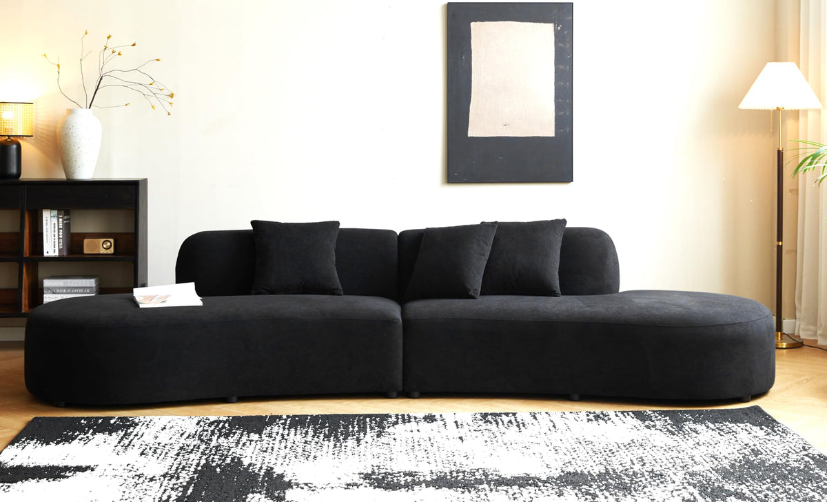 WILLIAMSPACE 132" Oversize Curved Sofa Couch for Living Room, Modern Luxury 2 Pieces Upholstered Cloud Sofa Curved Couch with Half Moon Design, Velvet 6 Seater Sofa for Apartment, No Assembly, Orange