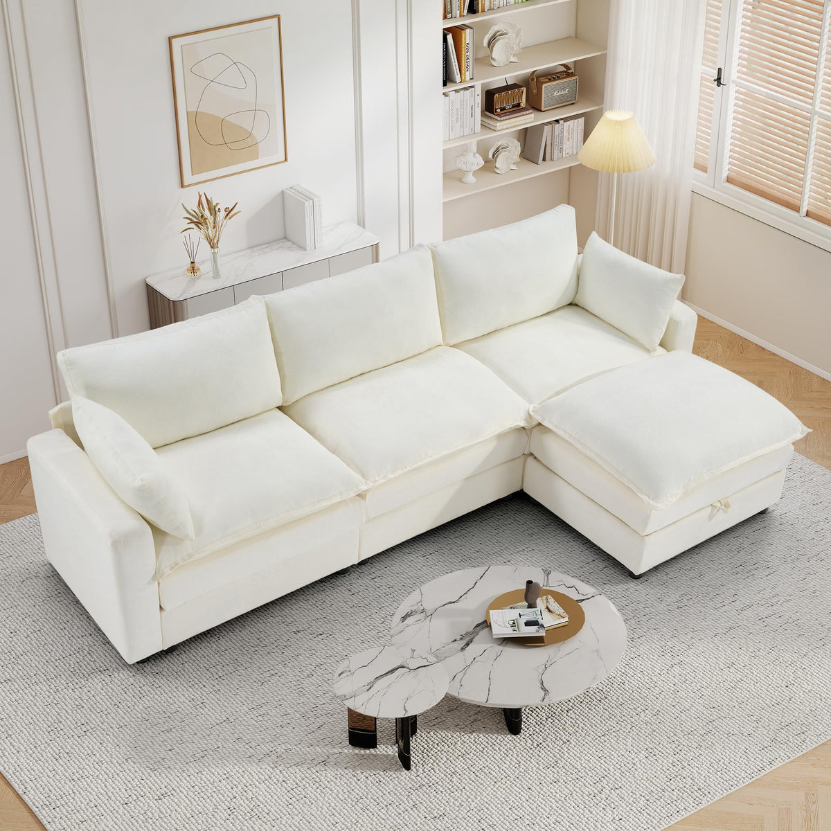 113" Modular Sectional Sofa, L Shaped Cloud Couch with Storage Ottoman