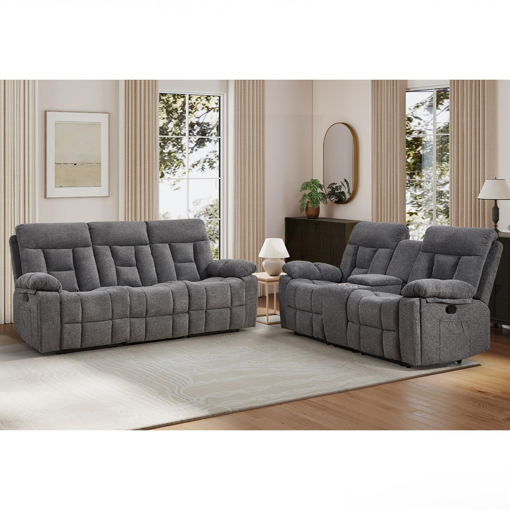 EBELLO 2 Piece Reclining Living Room Set, Soft Fabric Recliner Sofa Furniture Set, Included Power Lift Recliner Chair with Massage and Heat and 3 Seat Sofa, Dark Greenish-Grey