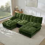 108" U Shaped Modular Sectional Sofa Couches for Living Room, Cloud Couch with Movable Ottomans, Comfy Chenille Sofa with Pillow-top Armrest for Bedroom Apartment