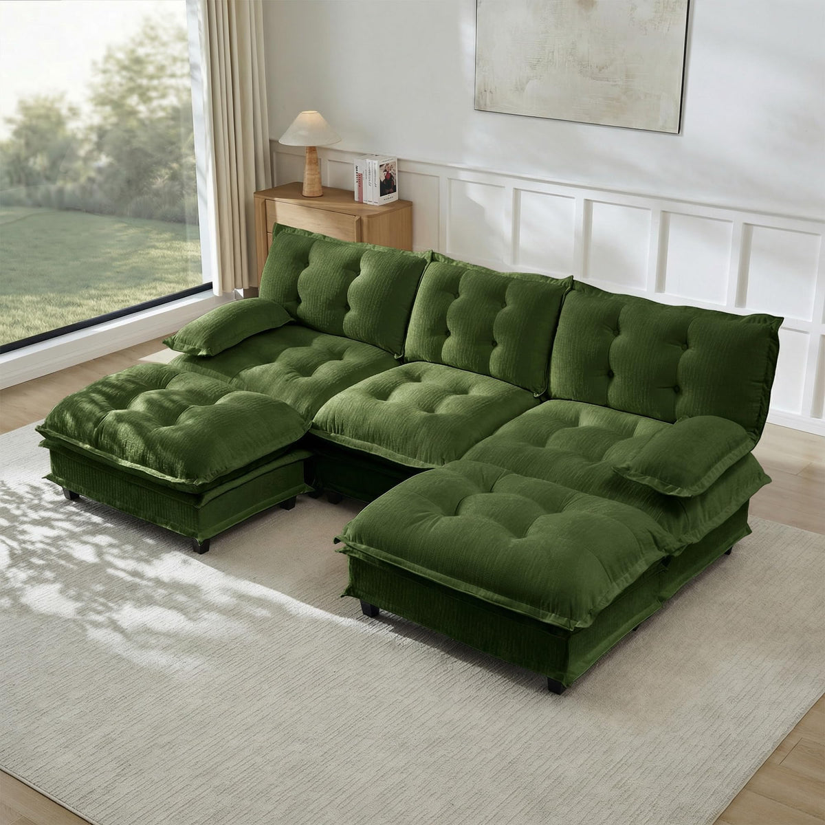 108" U Shaped Modular Sectional Sofa Couches for Living Room, Cloud Couch with Movable Ottomans, Comfy Chenille Sofa with Pillow-top Armrest for Bedroom Apartment