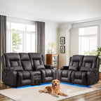 TUNYI Power Loveseat Recliner Sofa, Faux Leather Reclining Sofa with Console RV Reclining Loveseat Couch with USB/Outlet/Storage/Side Pocket/LED Light/Speaker (Brown, Loveseat)