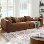 110" Modern Velvet Sofa, Luxury Curved Couch, Comfy Fluffy Cloud Sofa Deep Seat, Oversized Modular Sectional Sofa, Minimalist Memory Foam Upholstery Sofa for Living Room Office Apartment, Beige