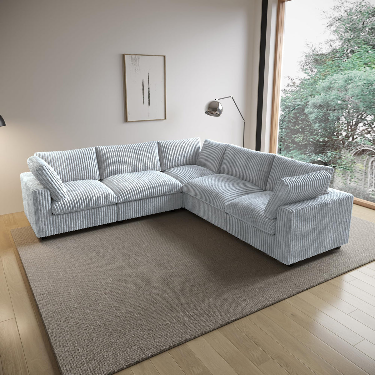 WJShome Cloud Couch Modular Sectional Sofa,118" Oversized V Shaped Sofa with Storage Ottoman for Living Room,Plush 6 Seater Convertible Sectional Couch,Covers Washable&Replaceable,Black