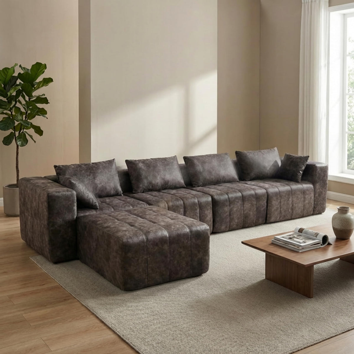 · REDEARTH · Boneless L Shaped Sectional Sofa in a Box, 5 Seater - Oyster