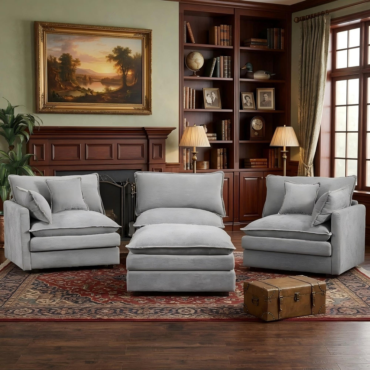 102" Oversized Modular Sectional Cloud Couch with Reversible Ottoman, 4-Seat Convertible L Shaped Deep Seat Sofa with Layers Cushions,Chenille Corner Sofa & Couch for Living Room