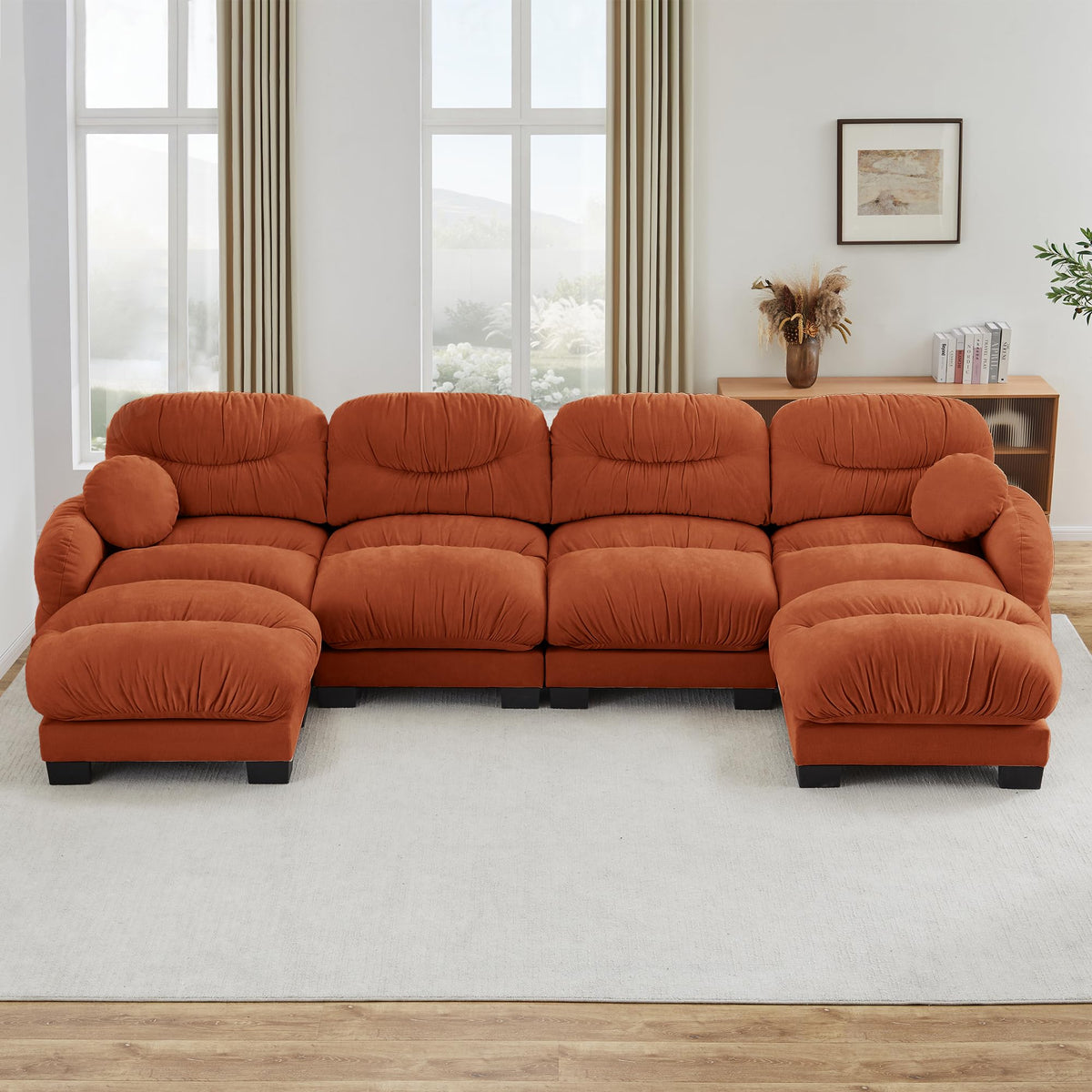 116" Cloud Modular Chenille L Shaped Sectional Sofa with Ottoman, Deep Seat Cloud Couch with Interlocking Metal Connectors for Modern Living Room (Beige, 3S+1O)